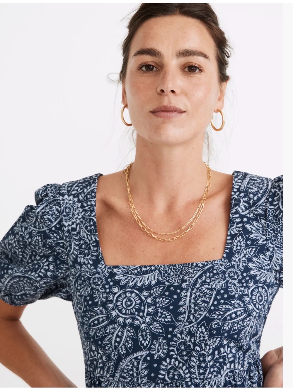 Madewell Blue Poplin Cotton Puff Sleeve Tiered Mini Babydoll Dress Women’s US 4 - Picture 4 of 14